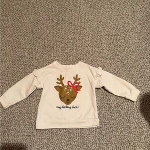 Cat & Jack Cream Long Sleeve Shirt with Reindeer Design